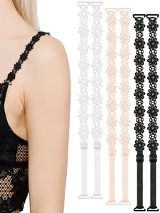 3 Pairs Women's Bra Straps Lace Flower Elastic Adjustable Underwear Strap Replacement Shoulder