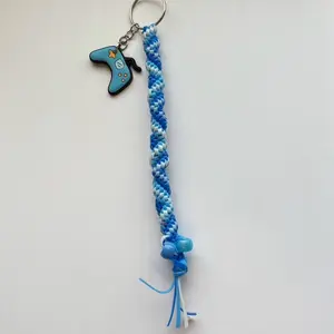 “PlayStation” Inspired Chill Mode Rexlace Keychain in Icy Blue Deep Blue & White Braided Design with Controller Charm and Matching Beads