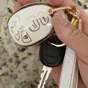 Key Fob Shell for Chevy Suburban Tahoe Traverse/GMC Acadia Yukon/Cadillac Escalade SRX/Buick Enclave/Saturn Outlook 5 Button Car Keyless Entry Remote Key Fob Case Cover (Black White) Smart Fob Replacement Cover