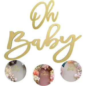 Oh Baby Sign - Wooden Baby Shower Sign with Gold Painted for Gender Reveal Backdrop Decor Stylish Photo Backdrop(Gold)
