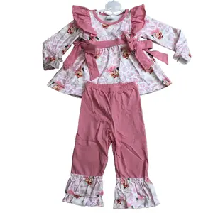 Kids Girl Christmas Outfit Pink Santa Claus Bows Christmas Clothing Set