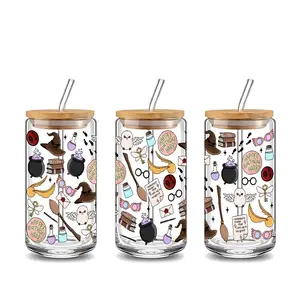 Hedwig Owl Golden Snitch 16oz Glass Can Cup with Lid and Straw,Reusable Glass Drinking Cup, High-Quality Jar for Iced Coffee,Hot Chocolate,Stylish Fashionable Glassware,Wizardry Potion Drinkware,Perfect Gift for Harry Potter Fans,Book Lovers,Teens,Tumbler