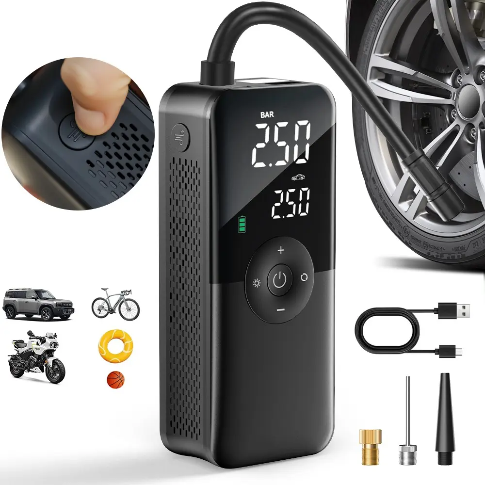 Portable Air Compressor with Dual Screen Display, Cordless Electric Inflator, Wireless Tire Inflator, Tyre Inflator, Digital Tire Inflator for Car, Motorcycle, Bicycle, Ball, 150psi, Large Battery Capacity