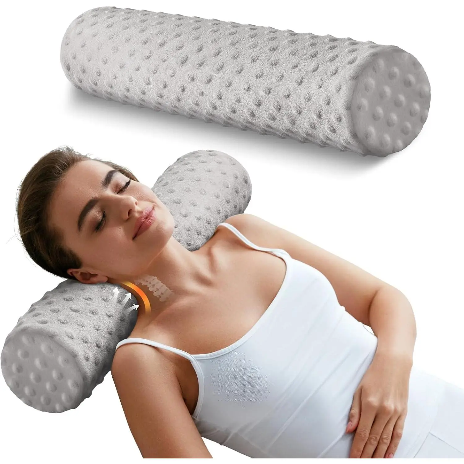 Memory  4" Round Pillow,   Pillow for , Cylinder Pillows 18"x 4", Removable Cover,  Roll Pillow for Sleeping,  Dots, Grey