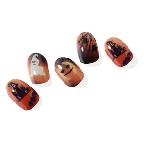 Halloween Pumpkin Nail Tips Semi-Cured Gel Nail Stickers UV Light Hardening