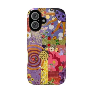 Colorful Floral and Ladybug Pattern Tough Phone Case
