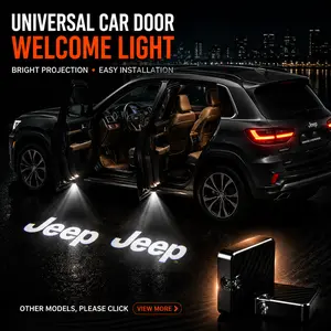 2 Pack Jeep Wireless LED Car Door Projector Lights, HD Welcome Ghost Shadow Puddle Lamps, Magnetic Sensor No Drill Easy Install Courtesy Lights Fit Wrangler Grand Cherokee Compass Renegade Gladiator Off-Road SUV Truck Upgrade Auto Interior Mod Accessories