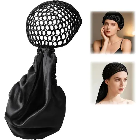 Humwam Women's Reversible Satin-Net Detachable Bonnet, Adjustable Flexible Heatless Sleep Hair Cap (2-Pack) for Adults, Heatless Curls Overnight, Hair Wraps, Conditioning, Fall-Winter Haircare Accessory for Mum, Gift
