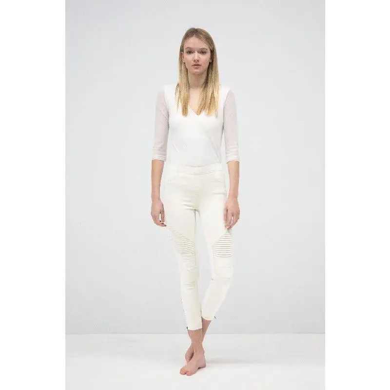 Beulah Moto Zipper Leggings - Off White