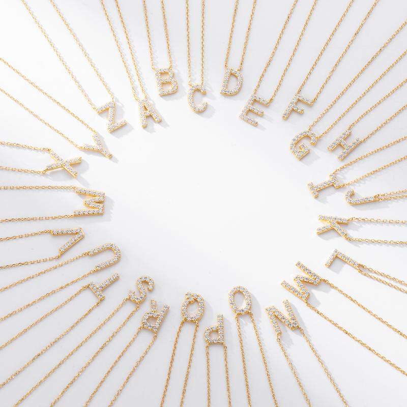 Dainty Pave Letter Necklace - 18K Gold Plated Initial Necklace - Diamond Letter Pendant Necklace- Gift for Her-  Valentine's gift for gf