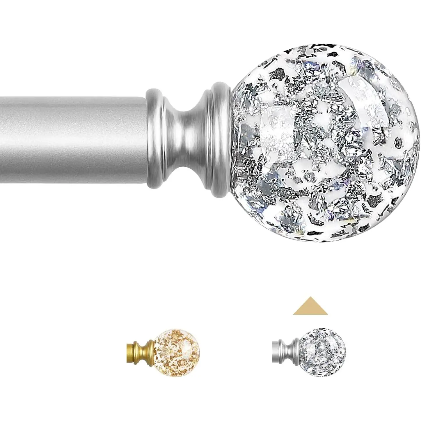 Glam Synthetic Decorative Curtain Rods Set - 18 to 45 Inches Heavy-Duty Adjustable Indoor/Outdoor Nickel Modern Drapery Rods with Sheer Bling Foil Finials, Fixings for Bedroom, Dining Room