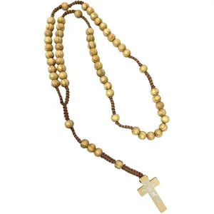 Rosary Necklace Unisex Wooden Brown Carved Beads Strong Macrame Cord 26 Inches Catholic Prayer Beads Handmade Spiritual Accessory