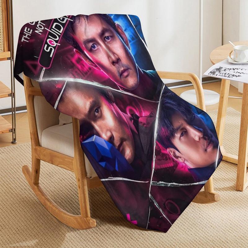 Cartoon Anime Squid Game Blanket Fleece Throw Blanket Soft & Warm Fluffy Blankets for Women, Men