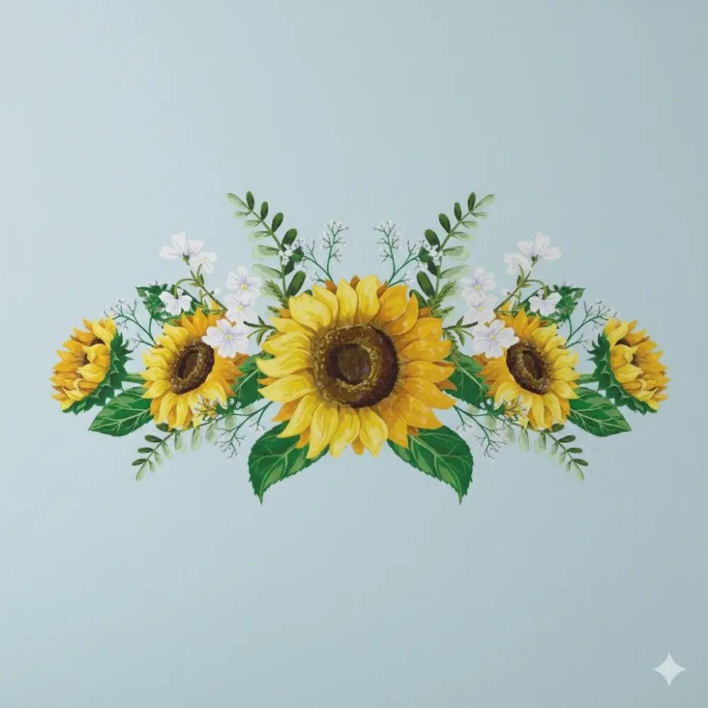 Large Sunflower Wall Decals for Kids Room, Self-Adhesive Removable Waterproof Stickers, DIY Home Wall Decor, Big Floral Wall Art for Bedroom Living Room