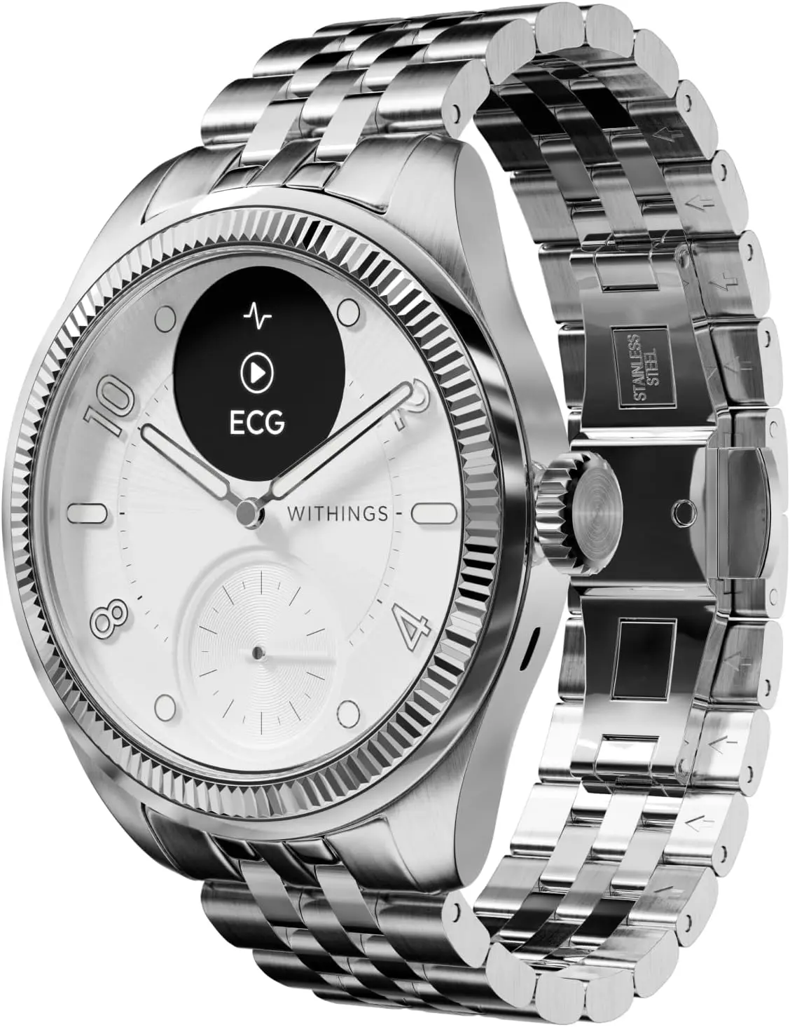 Withings Scanwatch Nova Brilliant - Heart Health Hybrid Smart Watch for Men & Women - SPO2, Temperature Monitoring, Sleep, Respiratory Health, Cycle Monitoring, 30-Day Battery Life, Apple iOS/Android, Silver, 39mm