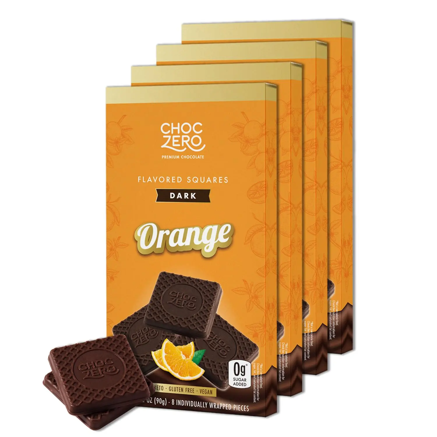 ChocZero Dark Chocolate Orange Squares, Vegan, Sugar Free, Gluten Free, Low Carb, 3.2 Ounce (4)