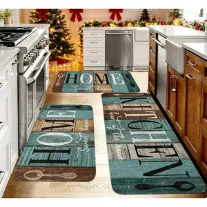[Soft Kitchen Mat] 1/2/3pcs Soft  Farmhouse Kitchen Mat Set: Green, Brown and Teal Kitchen Rugs, Rectangular|     Suitable for Kitchen, Bathroom, Bedroom, and Living Room,Dining, Kitchen, and Bathroom,Kitchen,Seasonal Decor
