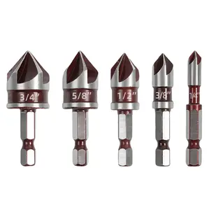 A set of 5PCS Countersink Drill Bit Set Industrial Grade High-Carbon Steel Material
