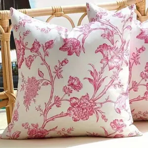 Vintage Single-Sided Print Floral Canvas Pillowcase, French Country Style Decorative Cushion Cover, Suitable for Living Room, No Insert Design