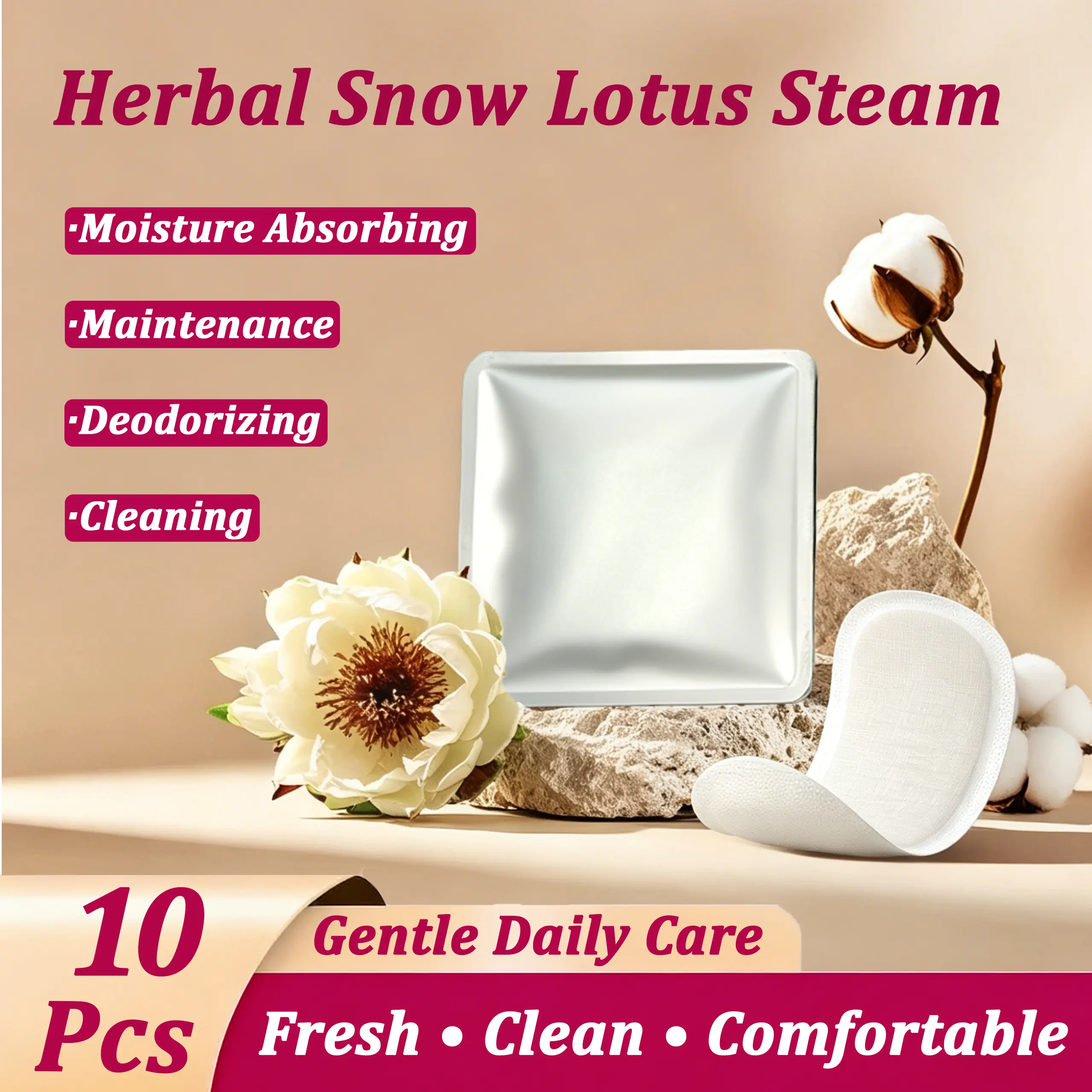 10Pcs Herbal Snow Lotus Feminine Care, Cotton Breathable Daily Comfort Pads, Fresh Clean Gentle Care, Individually Wrapped Herbal Essence Panty Liners for Women Postpartum Pads Moisture
