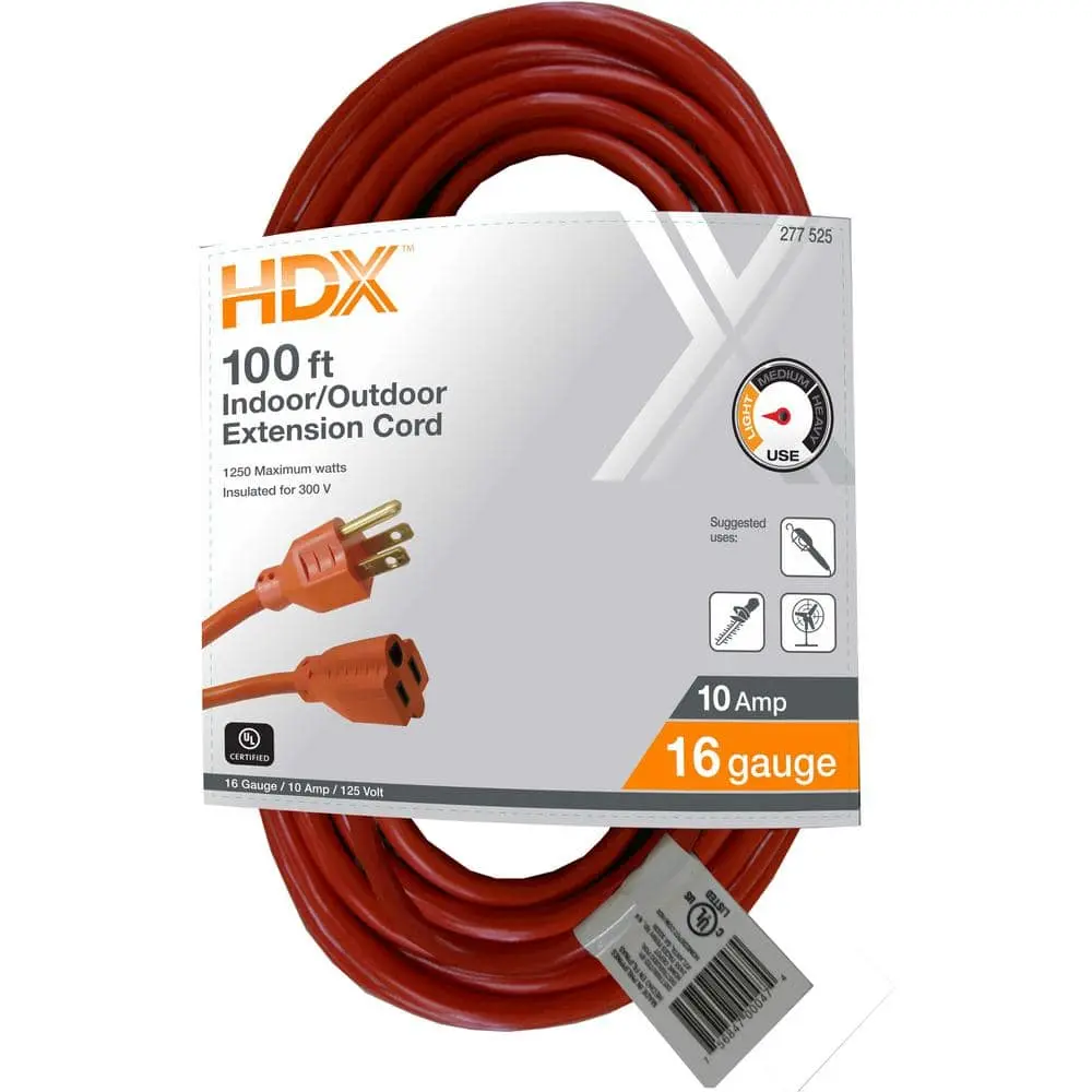 100 ft. 16/3 Light Duty Indoor/Outdoor Extension Cord, Orange 100 ft. 16/3 Light Duty Indoor/Outdoor Extension Cord, Orange