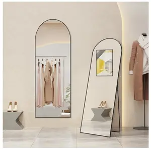 64"x21" Arched Full Length Mirror, Floor Mirror with Stand, Freestanding, Wall Mounted, Arched-Top Full Body Mirror for Bedroom, Dressing Room -Black Aluminium Decor