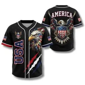 America Eagle All Over Print Baseball Jersey, Patriotic USA Fan Jersey, Independence Day Baseball Shirt for July 4th