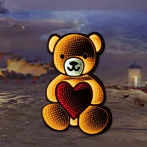 Valentine's Day Heart Hug Bear, Magic Abyss Mirror, Valentine's Layered Night Light, Teddy Bear Gift Lamp, Decorative Light, Valentine's Gift