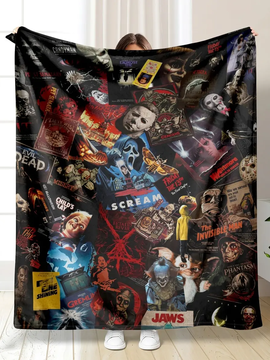#Flannel Blanket Cartoon Collage - Iconic retro and pop culture character prints, breathable, soft and comfortable throw blanket, living room decoration sofa blanket, travel gift, great choice for your own use or as a gift for friends and family