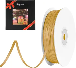 ribbon Old Gold Double Faced Satin Ribbon, 1/8" X Continuous 100 Yards, Thin Ribbons Perfect for Gift Wrapping Wedding Invitation Card Hair Bows Tag Floral Arrangement DIY Craft