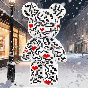 Zebra Striped Heart Bear 3D Puzzle Building Block Ornament, Room Decor, Home Decoration, Party Decor, Handmade Craft, Fine Carving