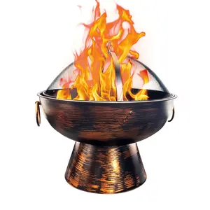 GasOne 22 in Round Outdoor Fire Pit – Wood Burning Fire Pit with Mesh Lid and Fire Picker – Durable