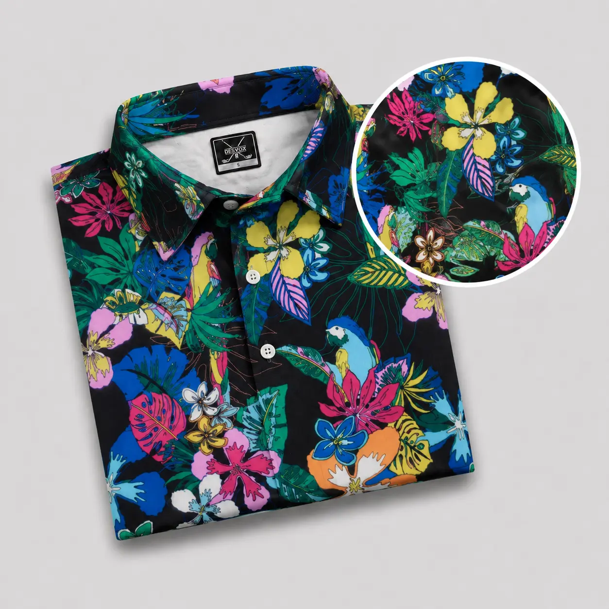 DEOLAX Brand - Deep Floral Polo - Tropical Flowers Birds Performance