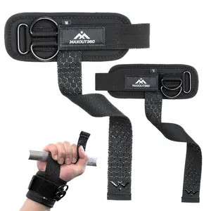 MaxOut360 Weight Lifting Straps with D Rings & Wrist Support, Cotton Wrist Straps for Weightlifting, Padded Lifting Straps with Enhanced Grip for Gym Workouts, Black
