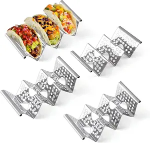 Taco Holders Set of 4, Taco Stand, Stainless Steel Taco Holder, Each Can Hold 3 Tortillas, with Easy-Access Handle, Fits Microwave, Air Fryer and Oven Chbuuero