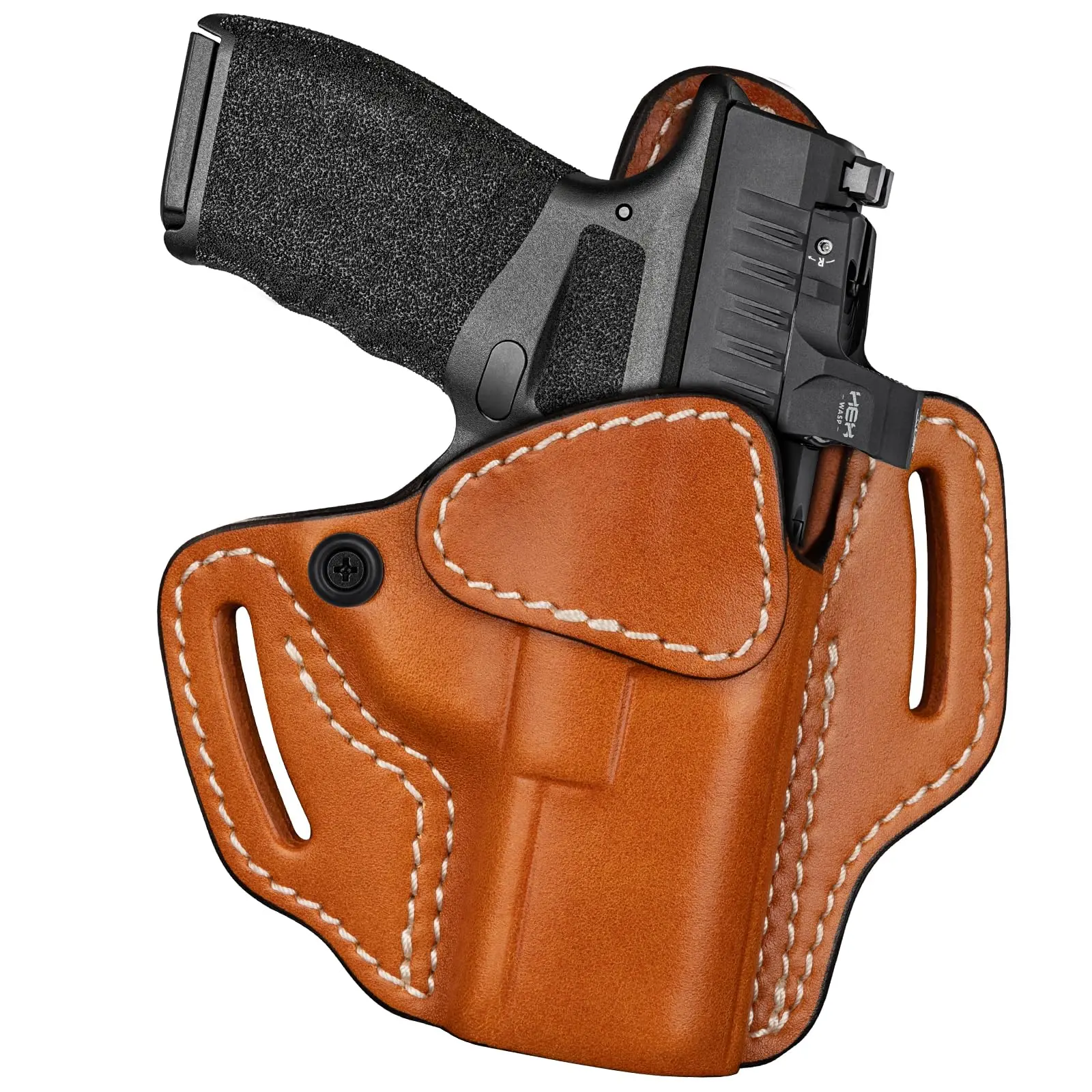 Premium OWB Pancake Leather Holster for Springfield Armory Hellcat, Hellcat Pro, OSP & RDP, Optics Ready, Outside Waistband Carry, Adjustable Retention, Brown Color
