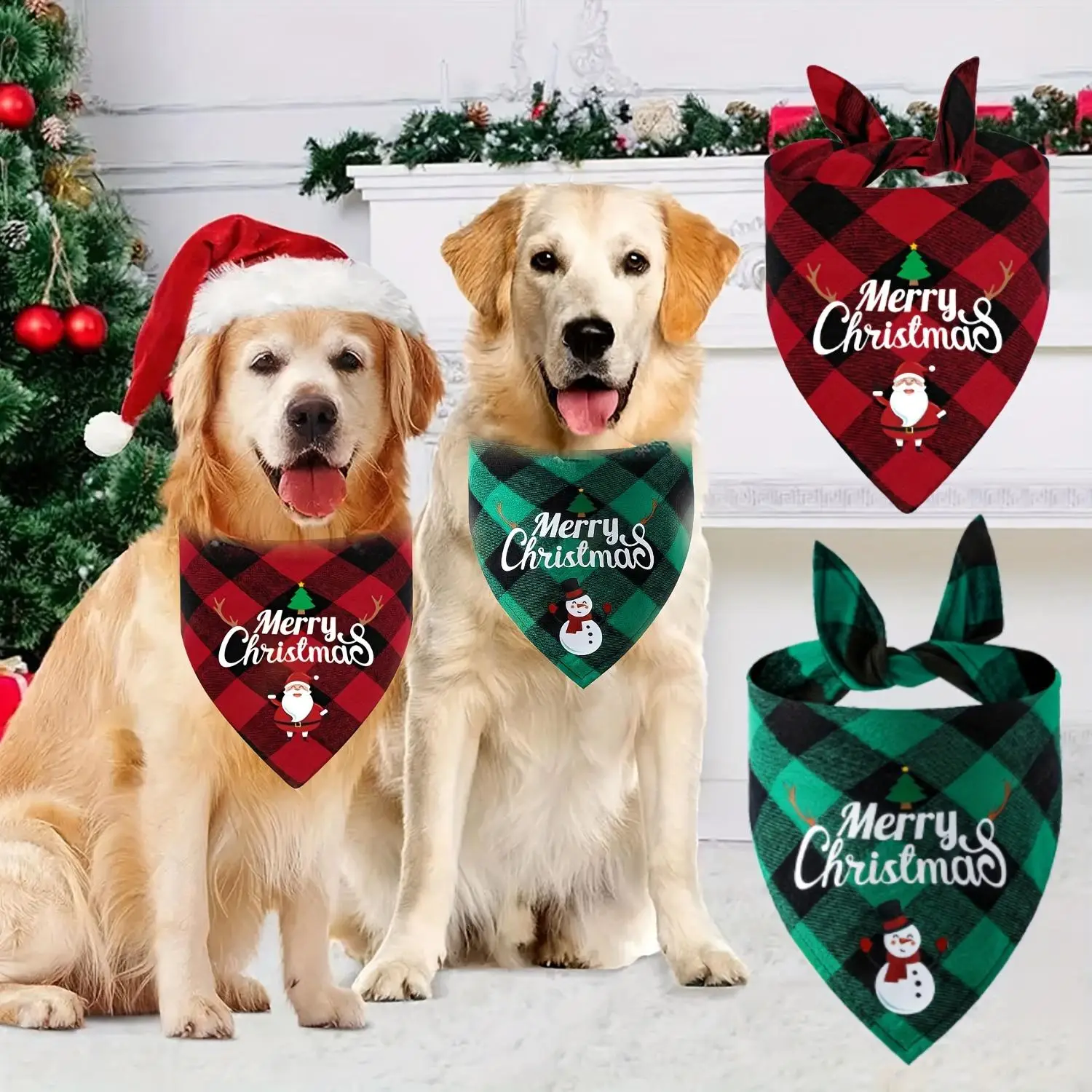 Pet Bandana, 2 Counts/set Snowman & Santa Claus Pattern Pet Triangle Scarf, Pet Neck Accessories for Small, Medium and Large Dogs