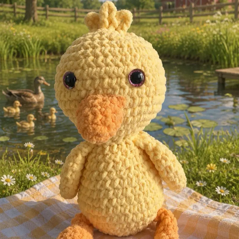 Handmade Crocheted Duck Plushie - Cute Stuffed Animal Toy for Kids, Decorative Collectible Item