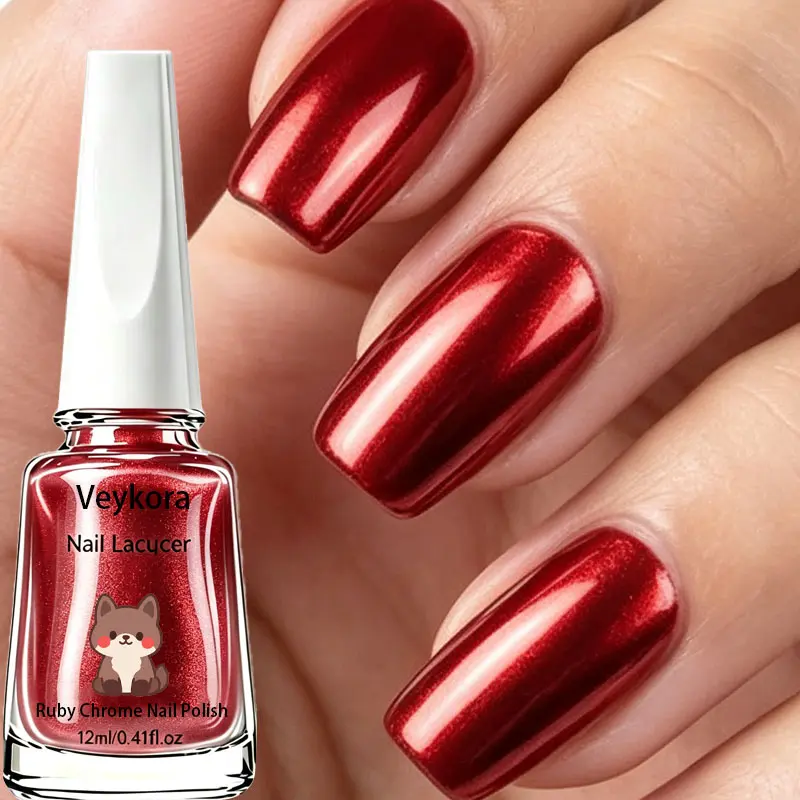 Burgundy Chromium Nail Polish - Luxurious, Long-Lasting Anti-Detachment Formula, Rich Deep Red Tone, Glossy Mirror-Like Metallic Sheen, Ideal for Festivals, Parties