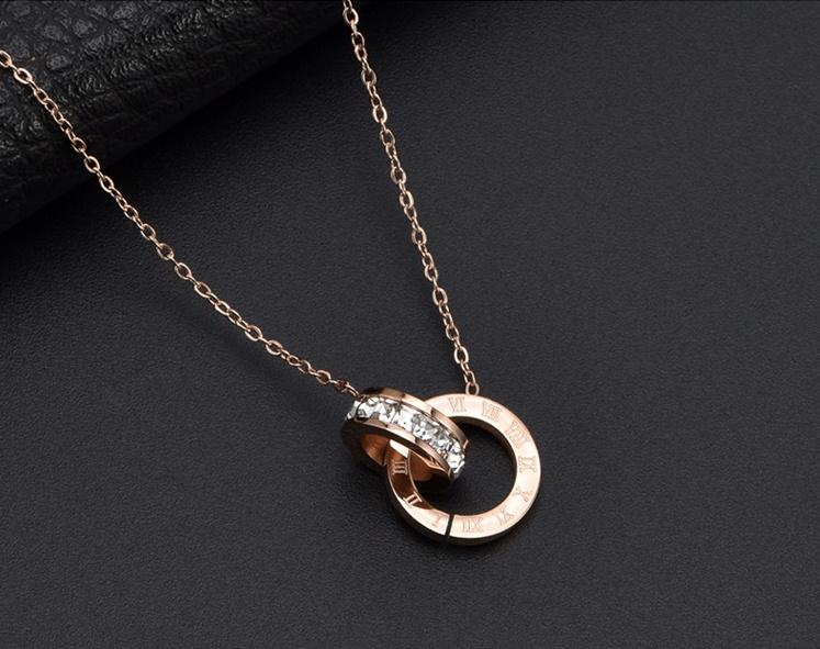 Roman Numeral Ring Diamond Titanium Steel Necklace Women's