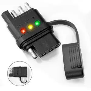 4 Pin Trailer Light Tester, Double End Design 4-Way Flat Male and Female Trailer Wiring Tester with Indicators, for Turn Signal Tail Lights Trouble