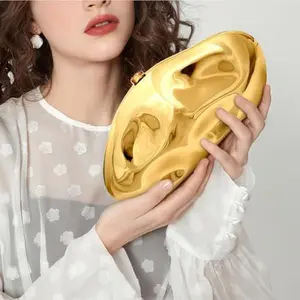 Women's Geometric Metallic Sparkle Acrylic Evening Bag - Removable Chain for Parties