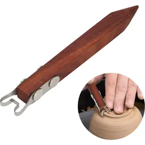 Pottery Trimming Tool for Clay & Ceramics Bottom Foot, Clay Wheel Throwing Carving Scraper, Stainless Steel Shapers with Red Sandalwood Handle, Ideal for Bowl Cup & Vase Base Trimming (4mm Width)