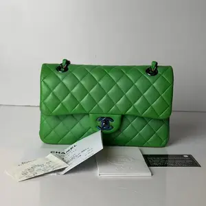 Pre-owned CHANEL Lambskin Quilted Mini Rectangular Flap Green Blue |20407535