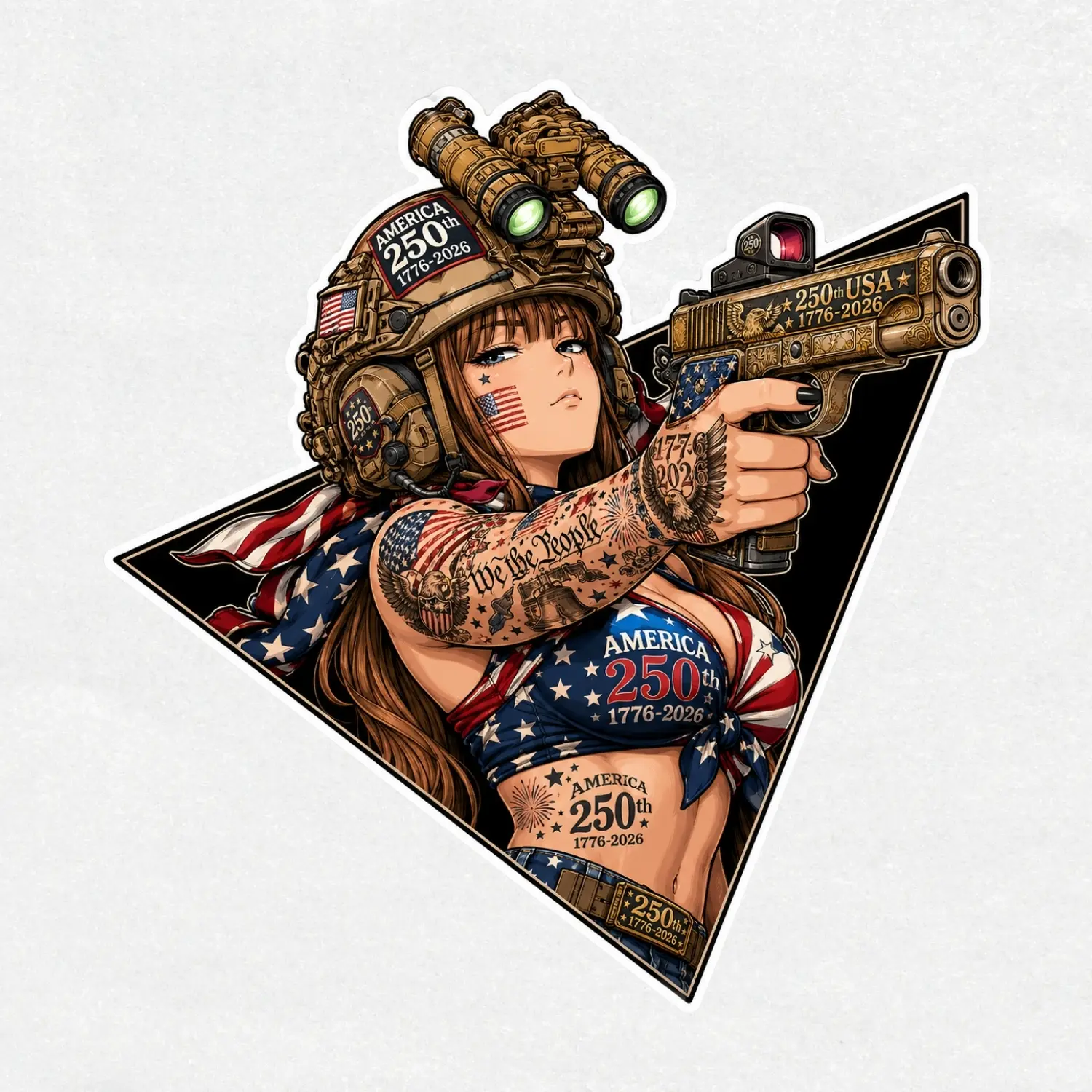 America 250th Anniversary Tactical Pin Up Sticker, Patriotic Vinyl Decal, 1776–2026 USA Freedom Girl Etsy Sticker