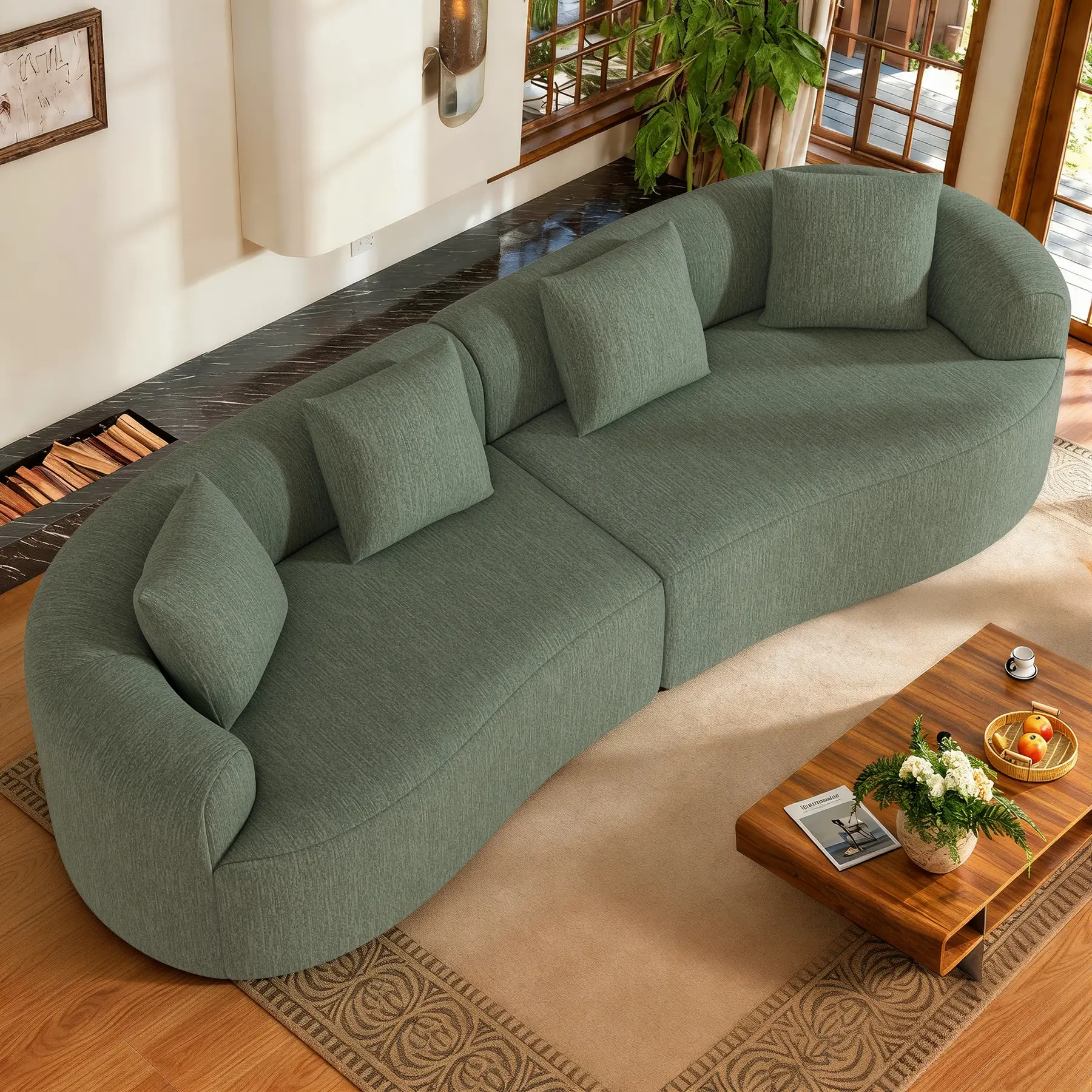 110” Modern Curved Sofa,Oversized Couch for Living Room,Cloud Couch with Boneless Couchs,Modular Sectional Sofa with Deep Seat,No Assembly Required