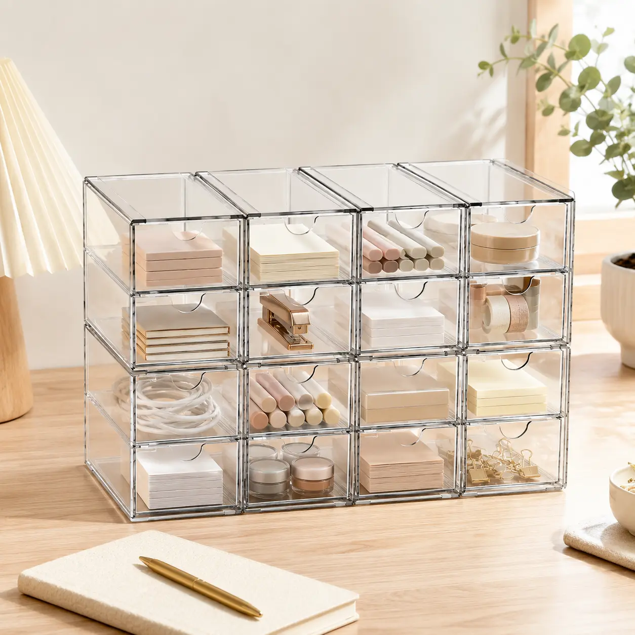 16 Drawer Clear Acrylic Organizer, Stackable Storage Drawers for Bathroom Vanity, Makeup, Kitchen Pantry, Countertop & Home Organization