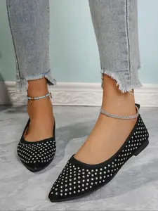 Women's Studded Pointed Toe Flats, New Spring Autumn Low Heel Slip-On Soft Sole Mules, Comfortable Large Size Casual Shoes