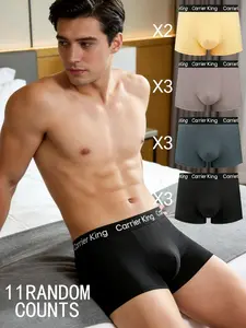 11pcs solid color men's underwear, Boxer briefs set, Comfortable and lightweight sports underwear, suitable for all seasons, home, loose casual, various activities, four cornered underwear, Undergarments