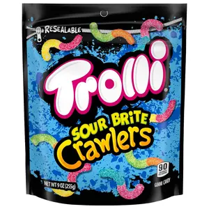 Trolli Sour Brite Crawlers, Candy, Cherry-Lemon, Strawberry-Grape & Orange-Lime, Sweet and Sour, Gummy Worms, Back to School Sweet Treat, 9 oz